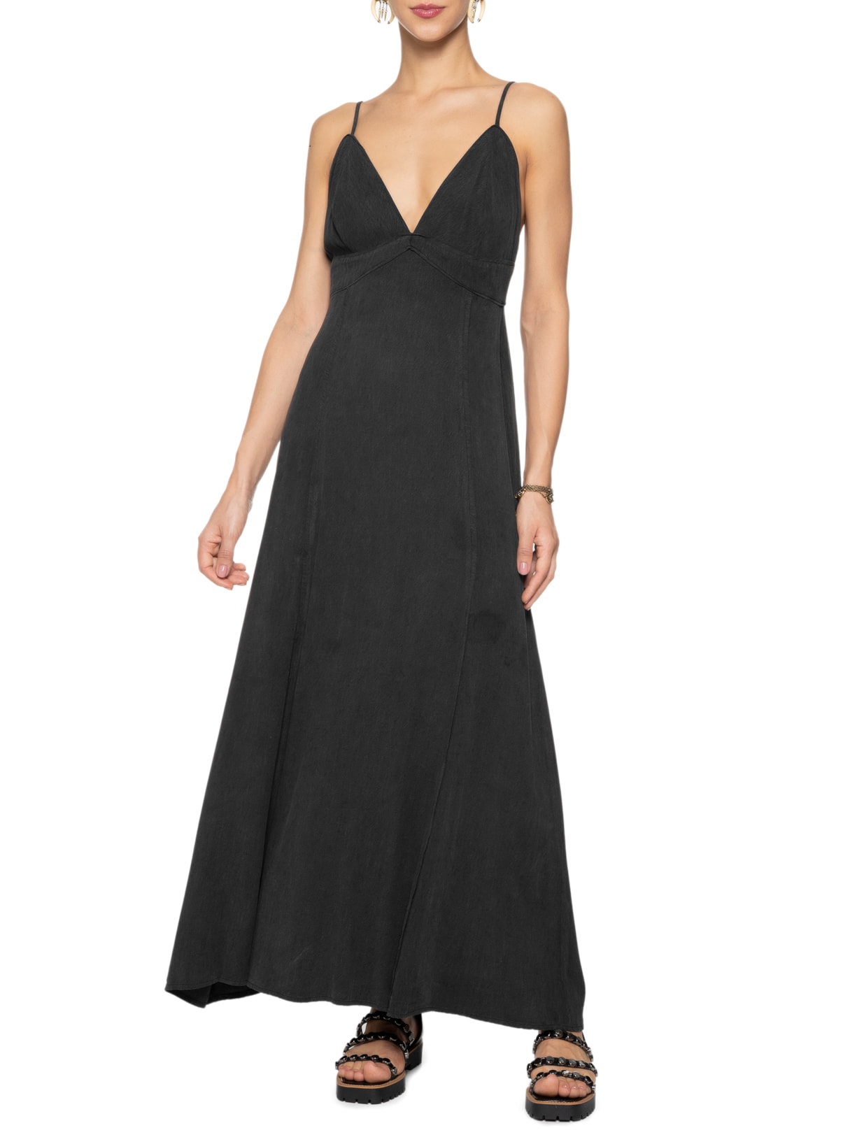 Vestido Midi Costas Amarração Preto Maria Filó