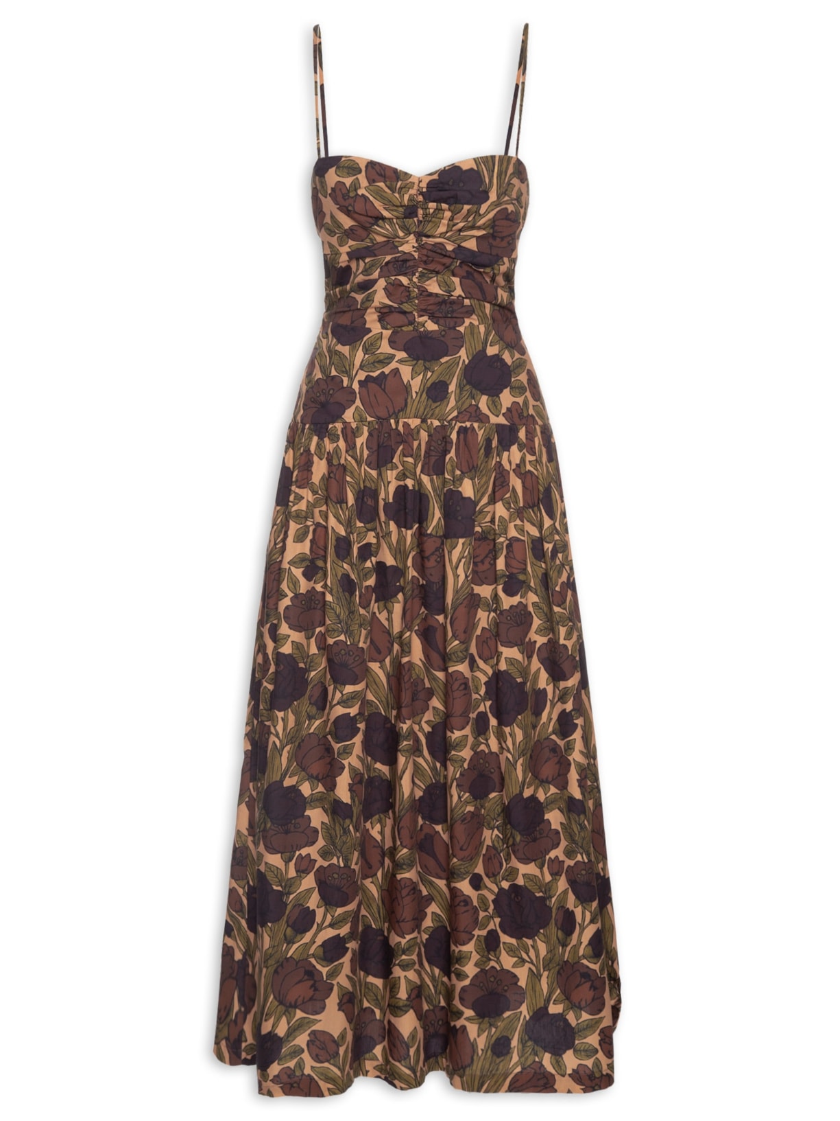 Vestido Midi Cotton Jardim - Marrom