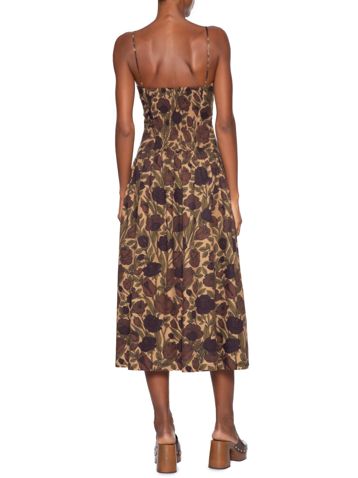 Vestido Midi Cotton Jardim Marrom Paula Raia