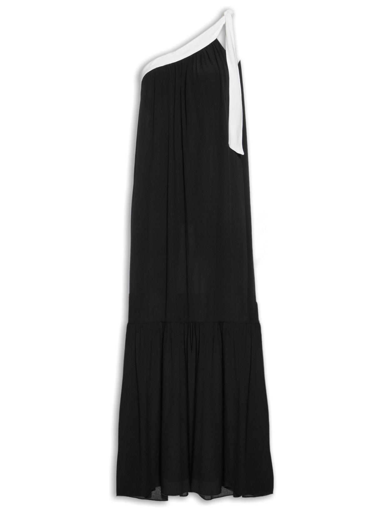 Vestido Midi Crepe Bicolor - Preto