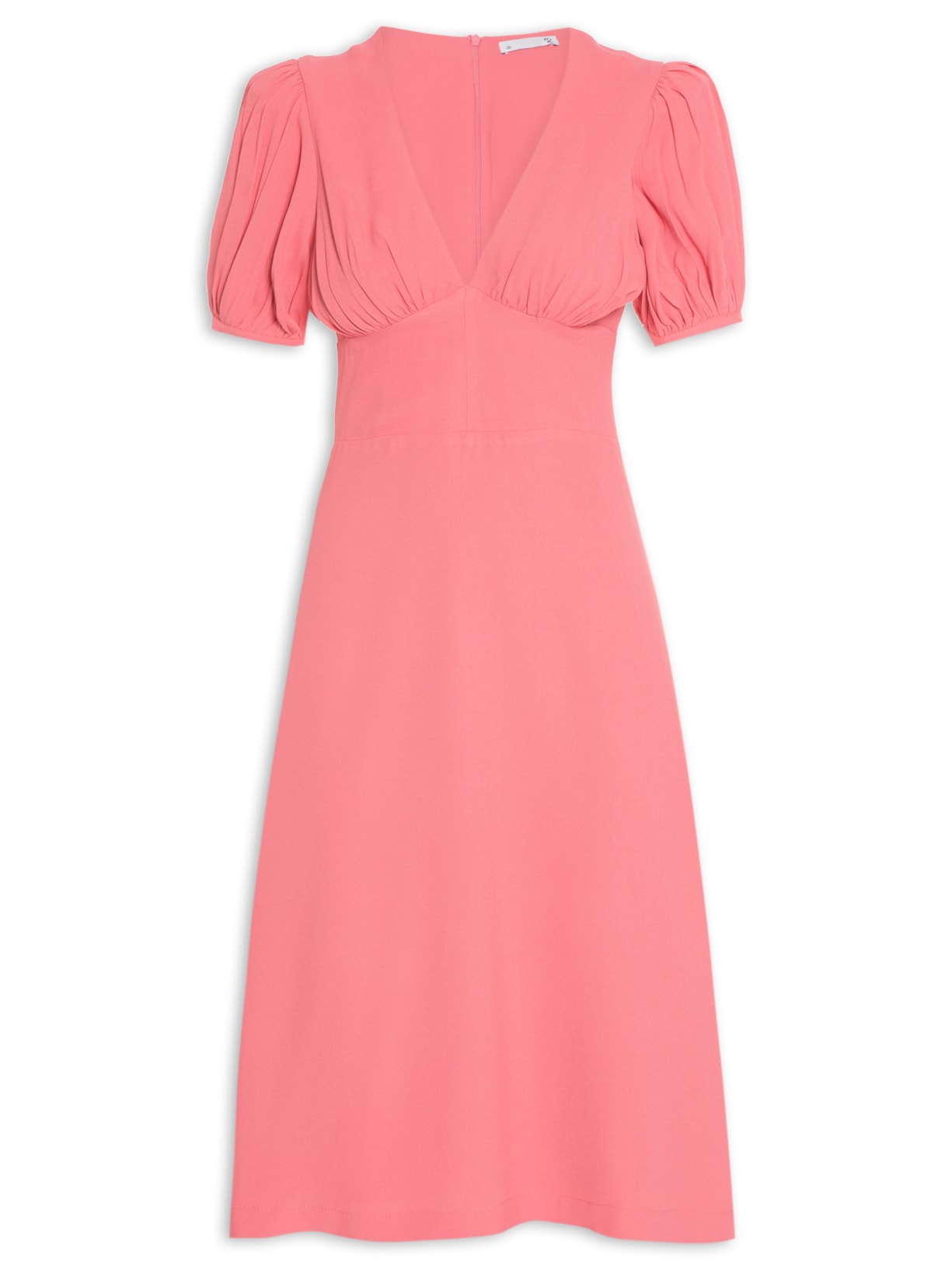Vestido Midi Crepe Decote V Manga Bufante - Rosa