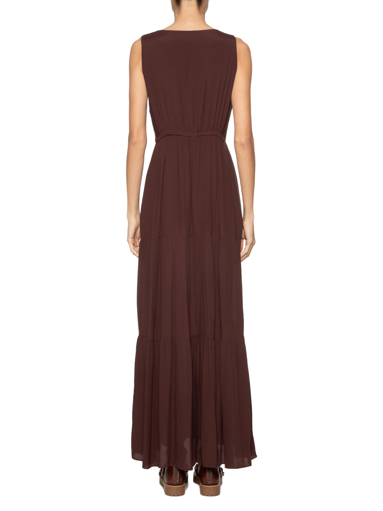 Vestido Midi Crepe Frente Vazada Marrom Dress To