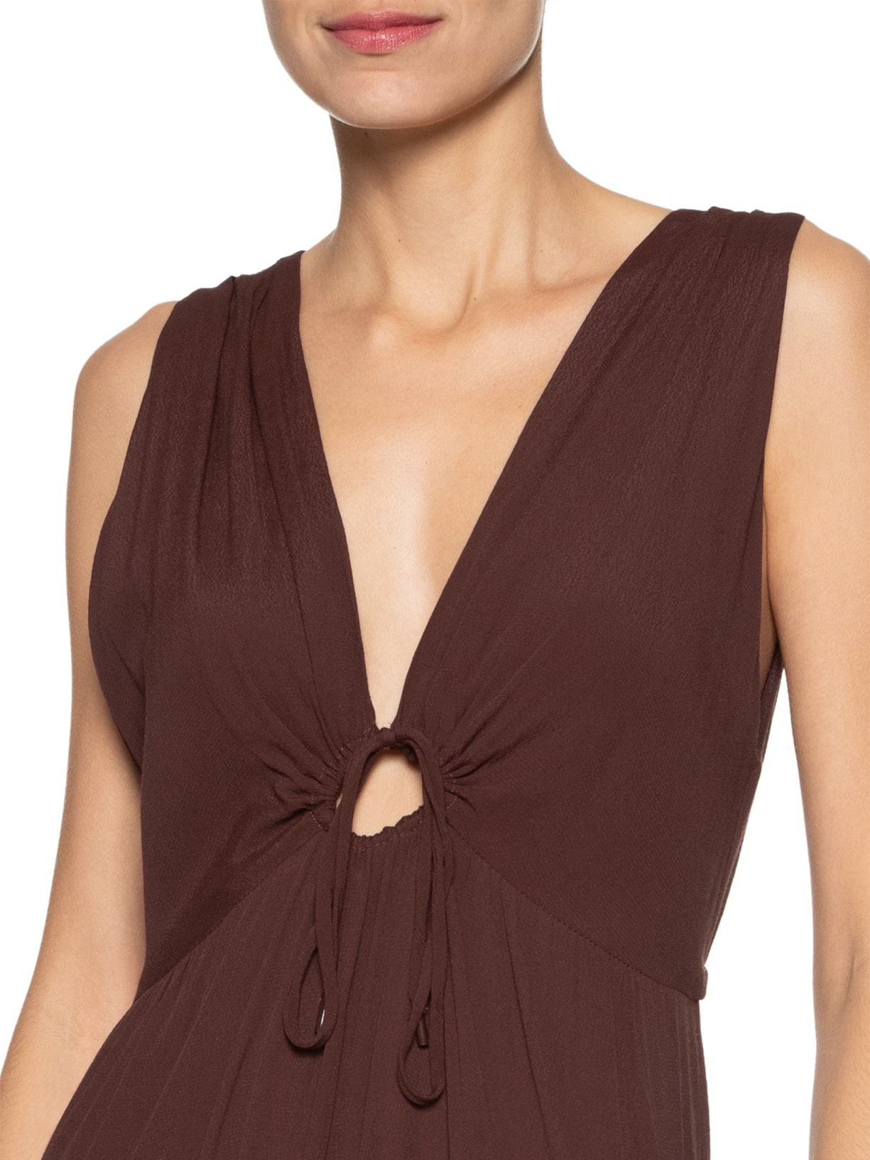 Vestido Midi Crepe Frente Vazada Marrom Dress To