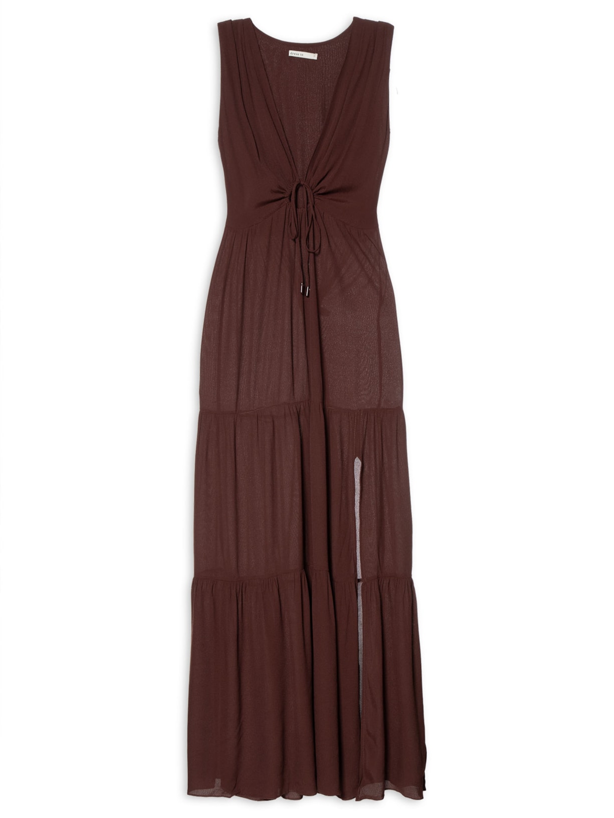 Vestido Midi Crepe Frente Vazada - Marrom