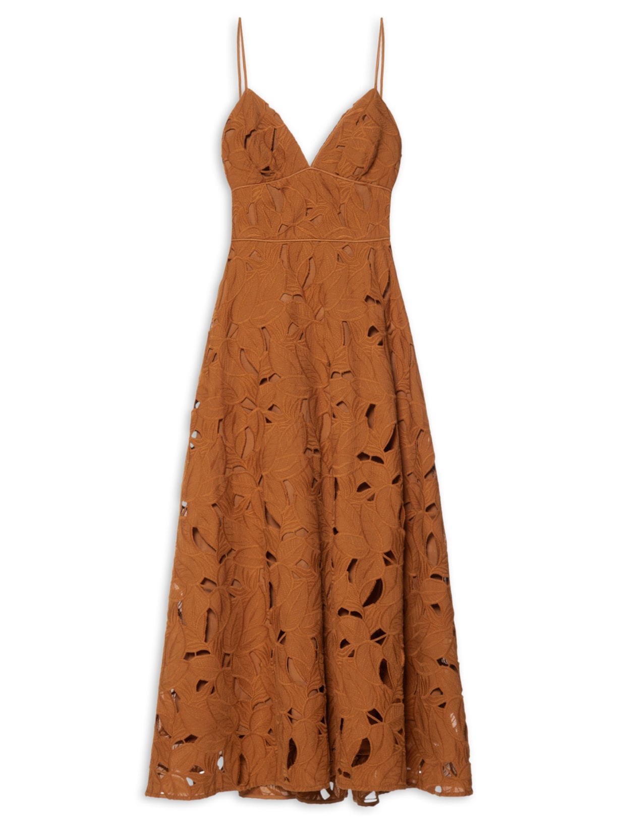 Vestido Midi De Alça Laise Arbo - Marrom