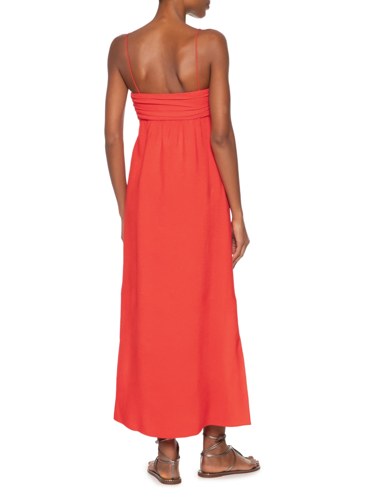 Vestido Midi De Alça Vermelho Busto Franzido Vermelho Animale