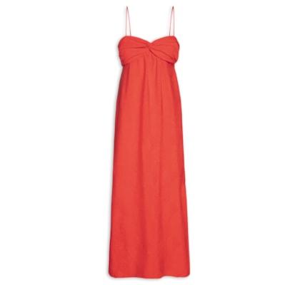 Vestido Midi De Alça Vermelho Busto Franzido - Vermelho