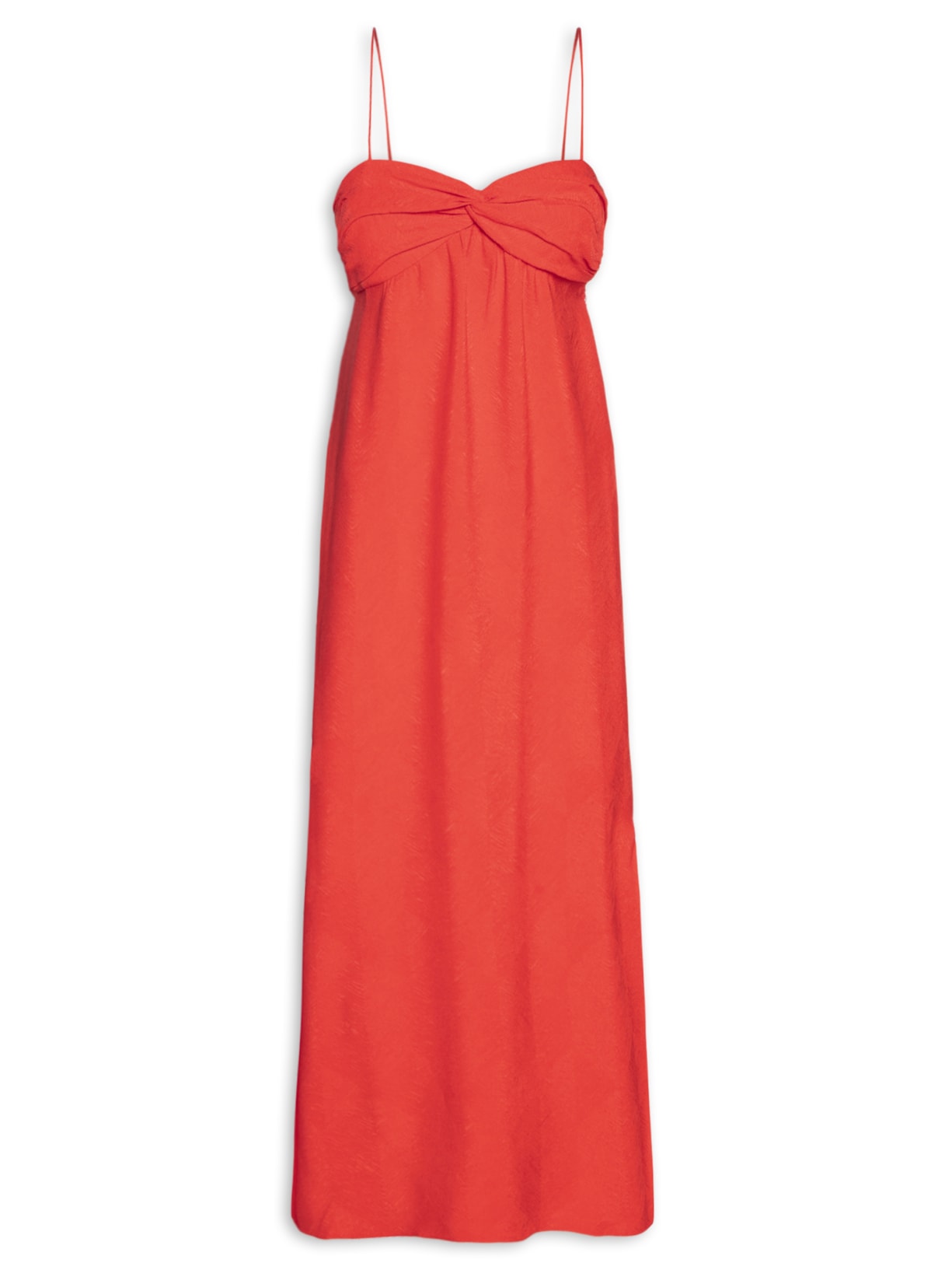 Vestido Midi De Alça Vermelho Busto Franzido - Vermelho