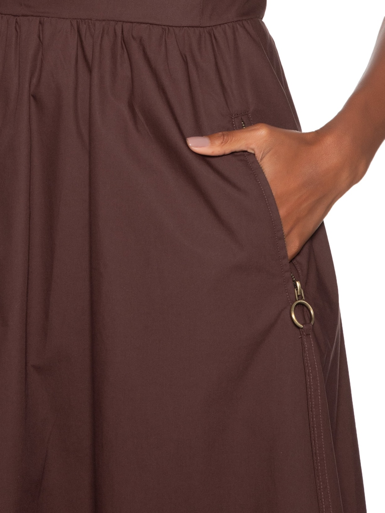 Vestido Midi de Algodão Detalhe Bolsos Marrom Animale