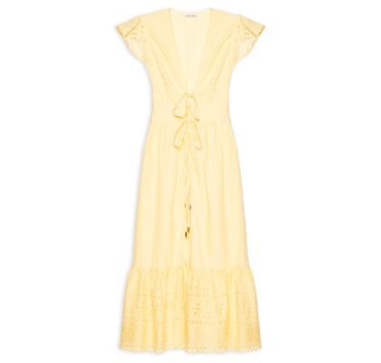 Vestido Midi De Algodão Maquinetado - Amarelo