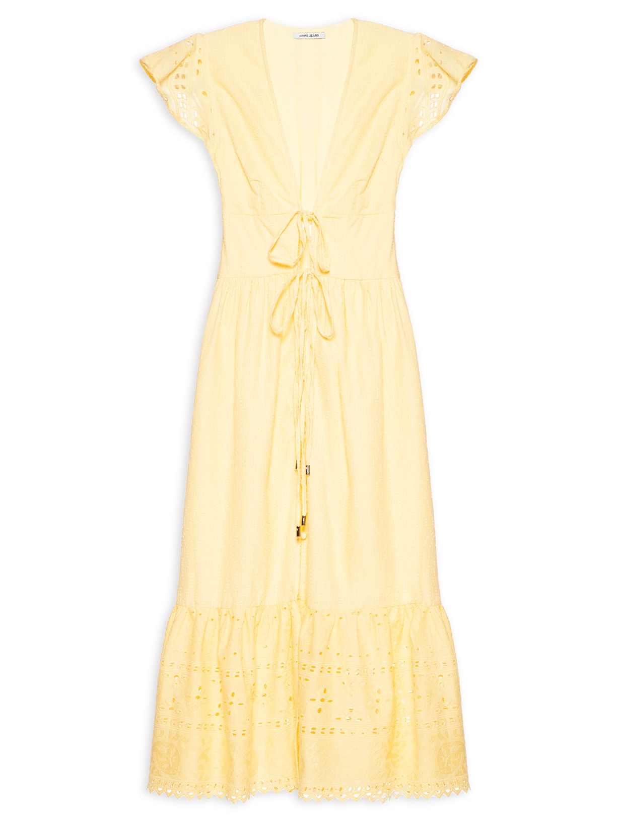 Vestido Midi De Algodão Maquinetado - Amarelo