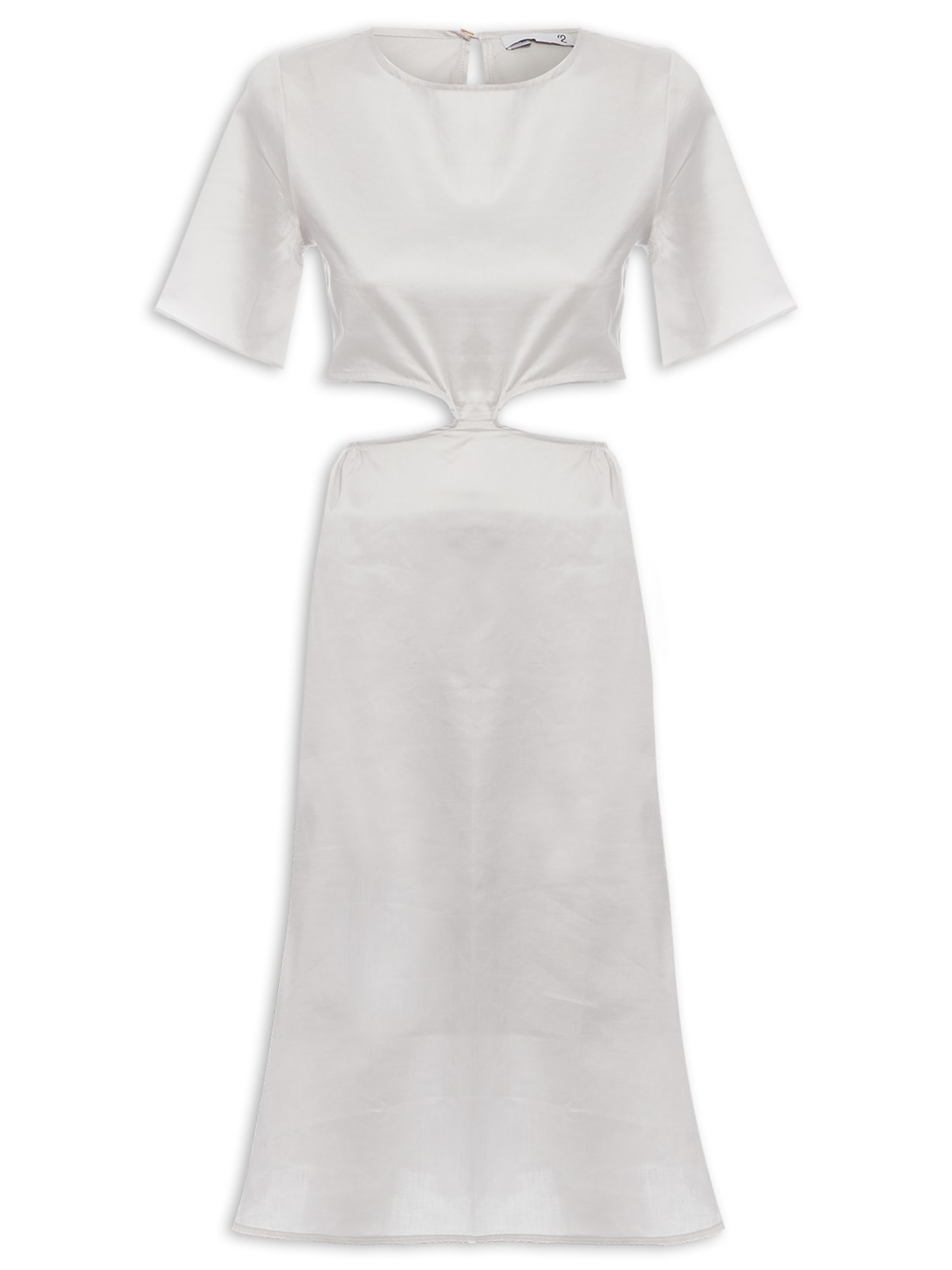 Vestido Midi De Tricoline Com Recorte - Cinza