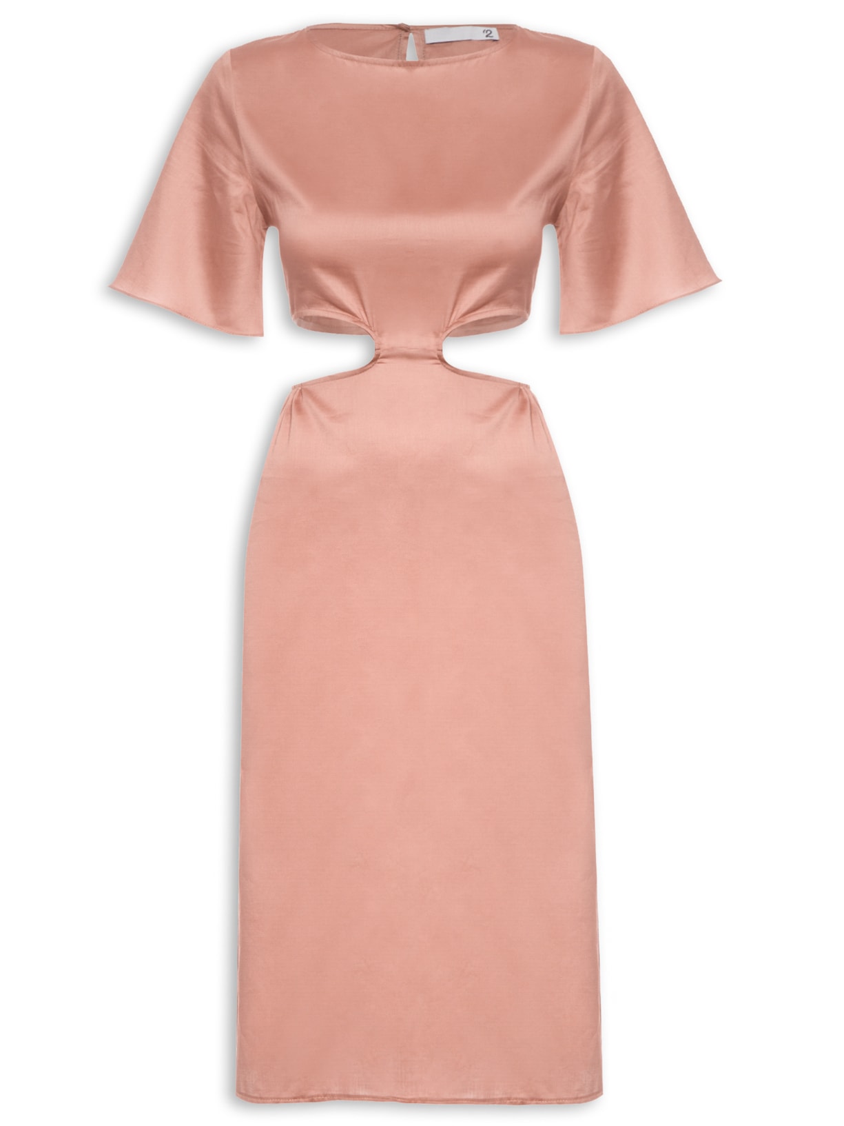 Vestido Midi De Tricoline Com Recorte - Marrom