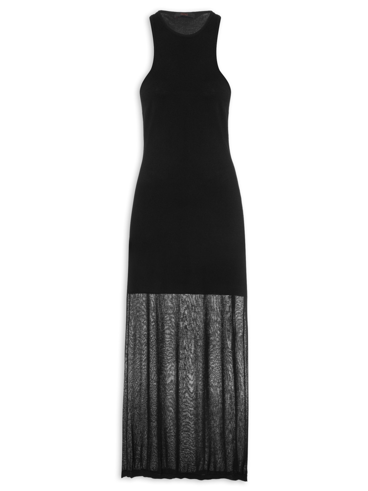 Vestido Midi De Tricot Com Transparência - Preto