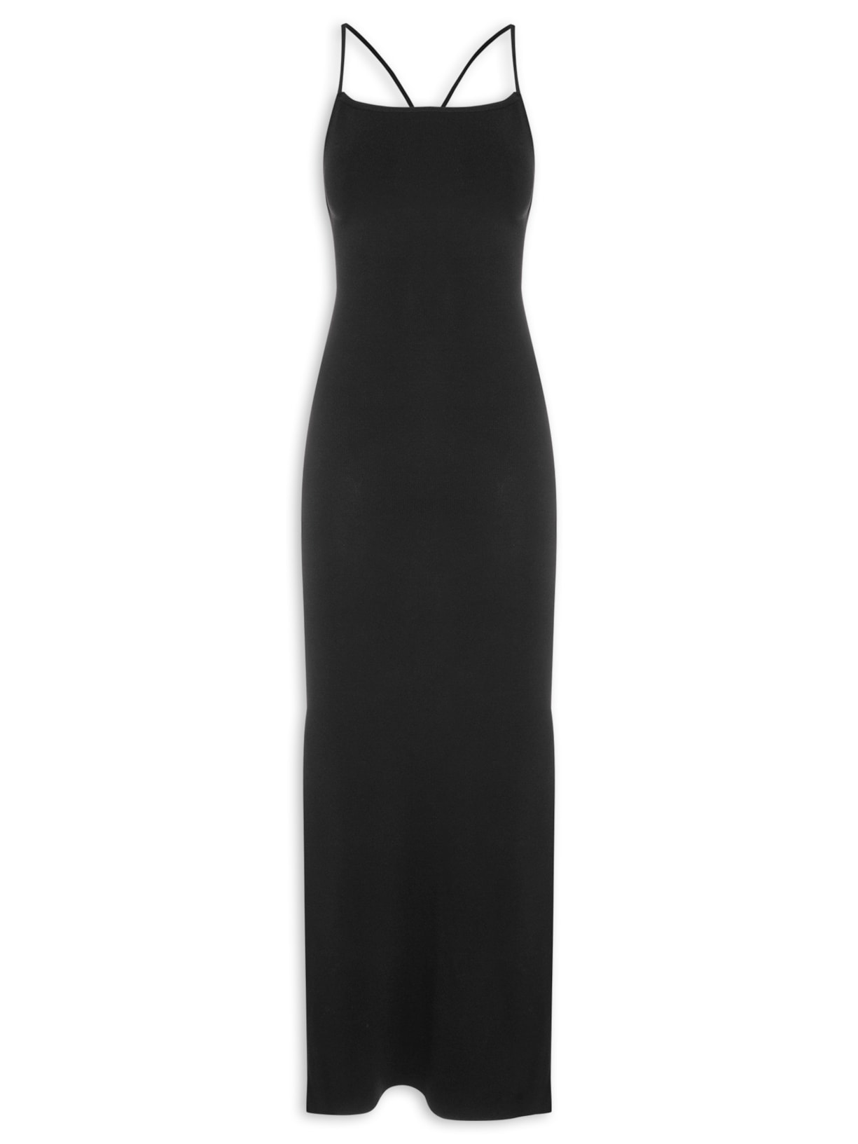 Vestido Midi De Tricot Frente única - Preto