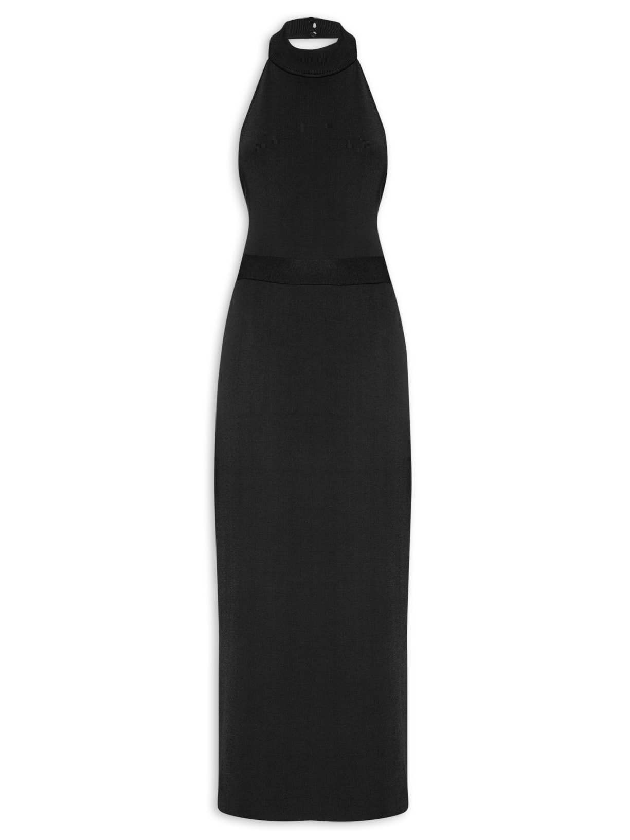 Vestido Midi De Tricot Recorte - Preto