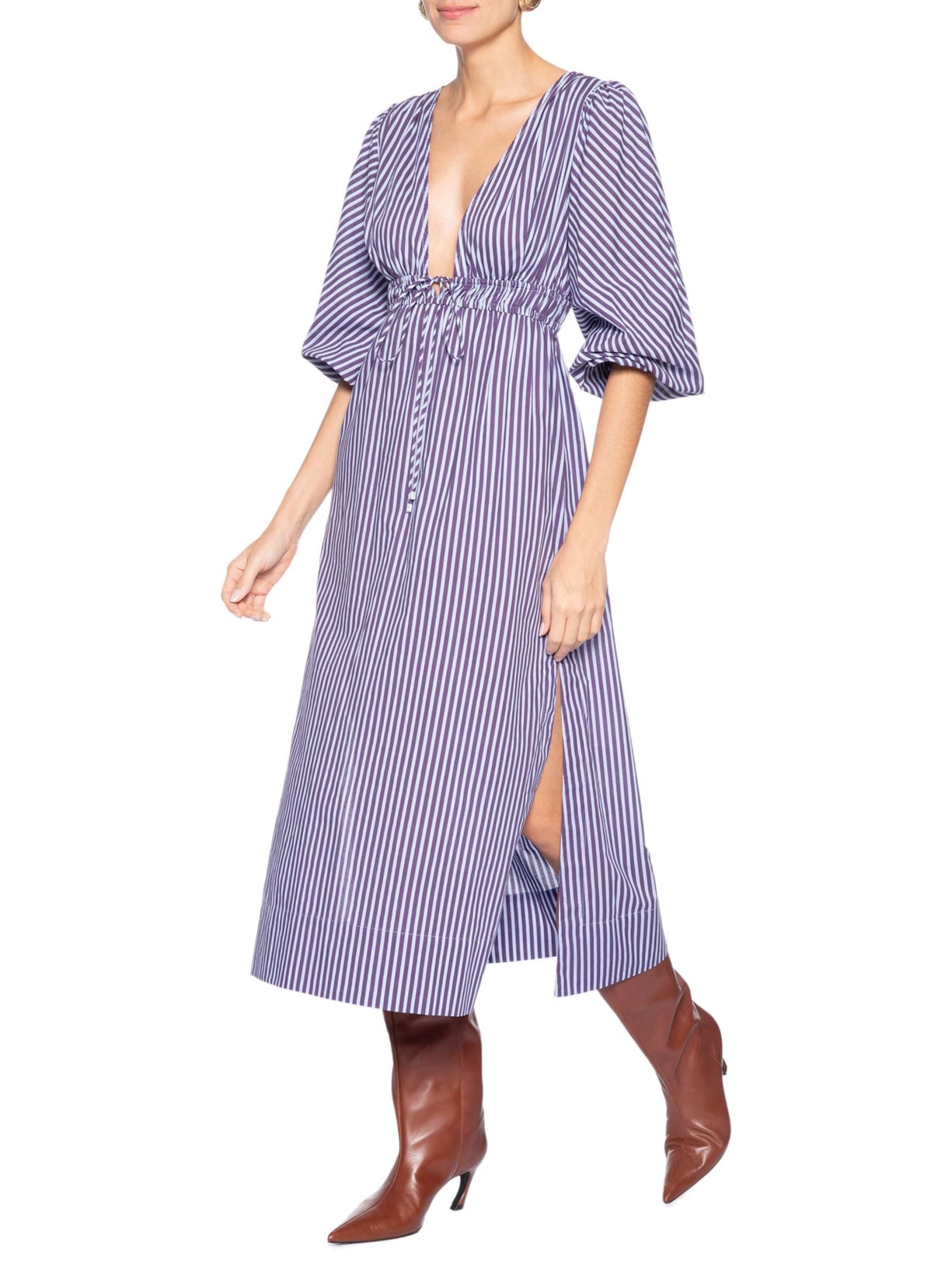 Vestido Midi de Voil Listrado Roxo Animale