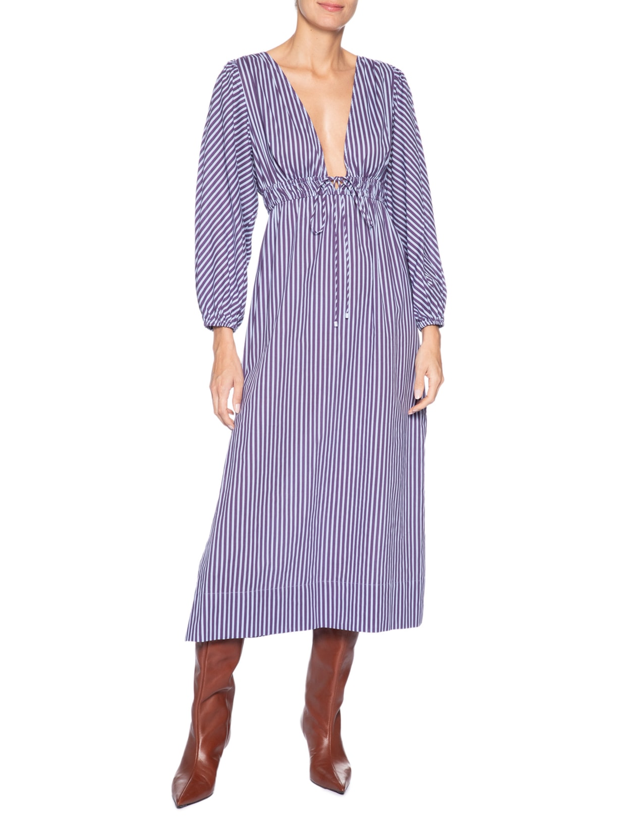 Vestido Midi de Voil Listrado Roxo Animale