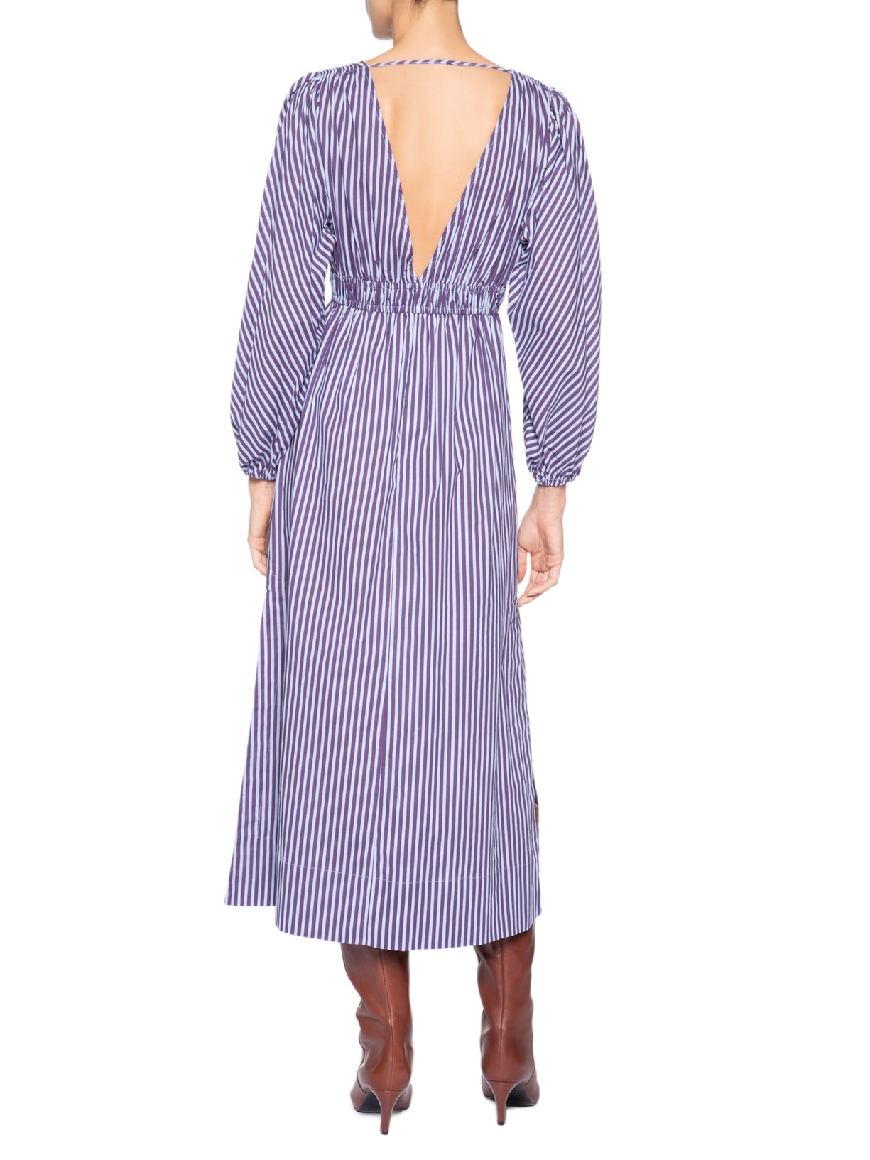 Vestido Midi de Voil Listrado Roxo Animale