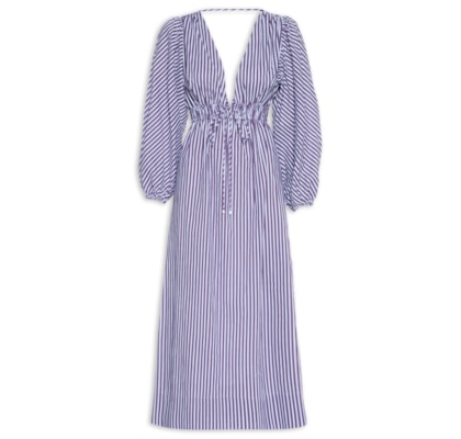 Vestido Midi de Voil Listrado – Roxo