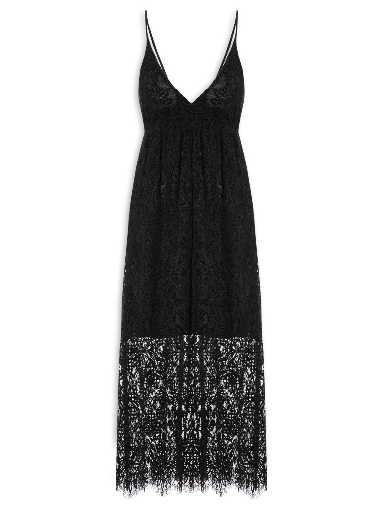 Vestido Midi Decote Alça Renda - Preto