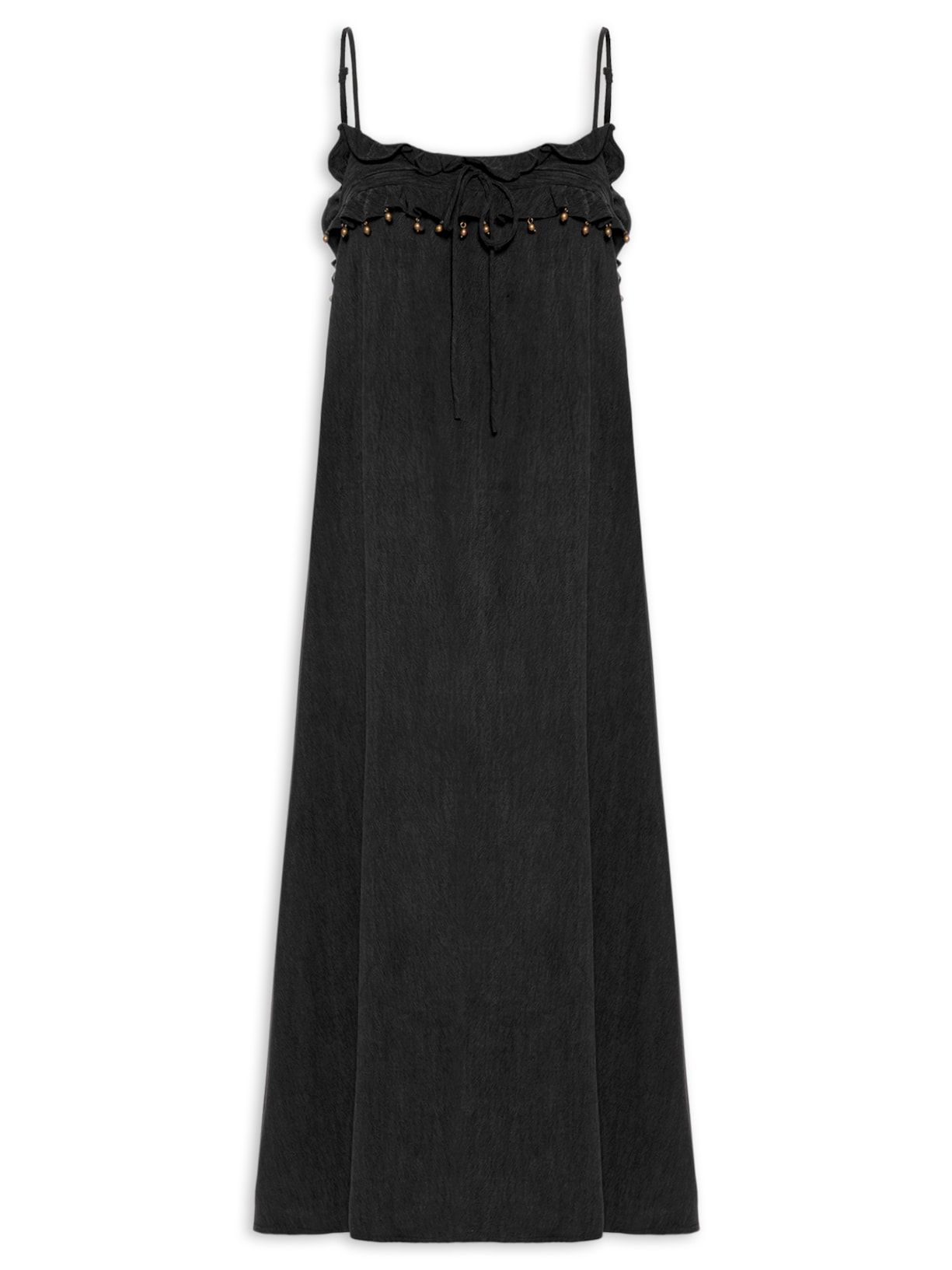 Vestido Midi Decote Babado Preto Maria Filó