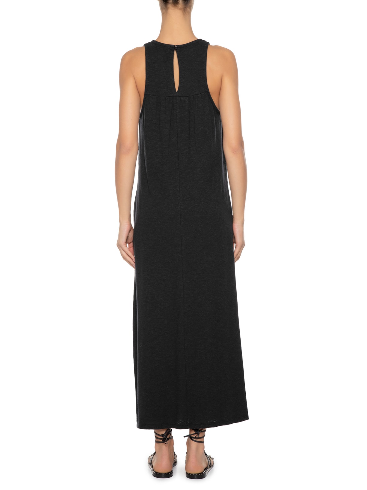Vestido Midi Decote Bordado Preto Maria Filó