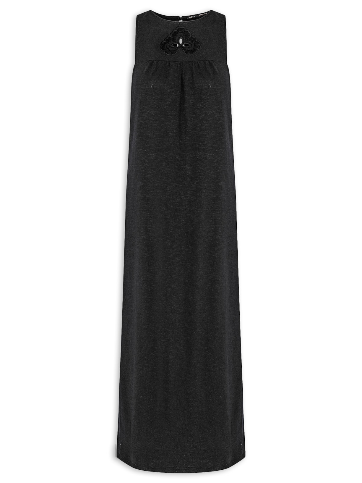 Vestido Midi Decote Bordado Preto Maria Filó