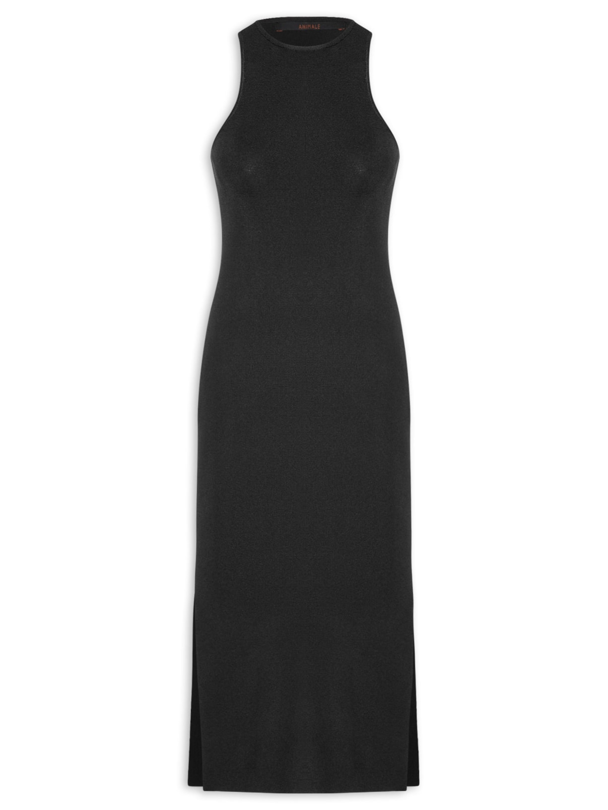 Vestido Midi Decote Costas Assimétrico Preto Animale