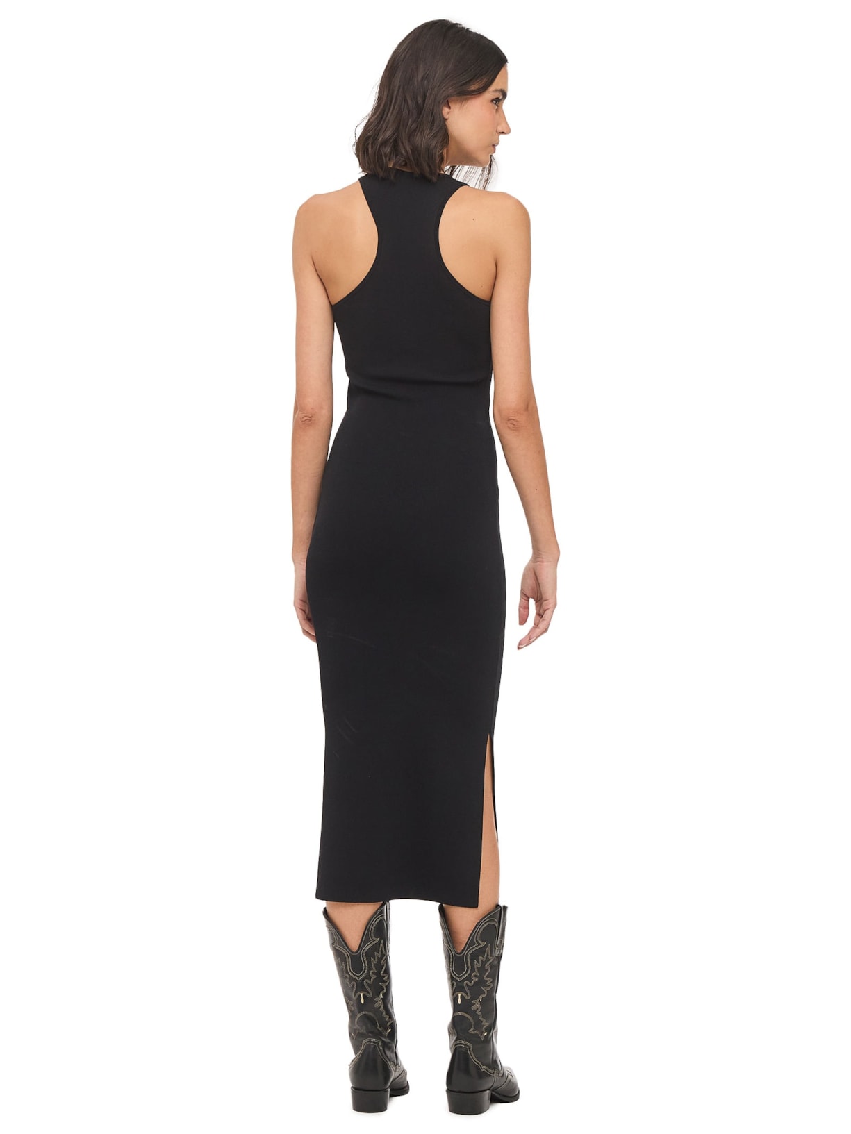 Vestido Midi Decote Costas Assimétrico Preto Animale