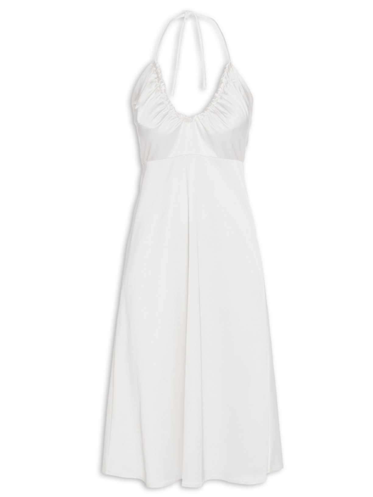 Vestido Midi Decote Em U Franzido - Off White