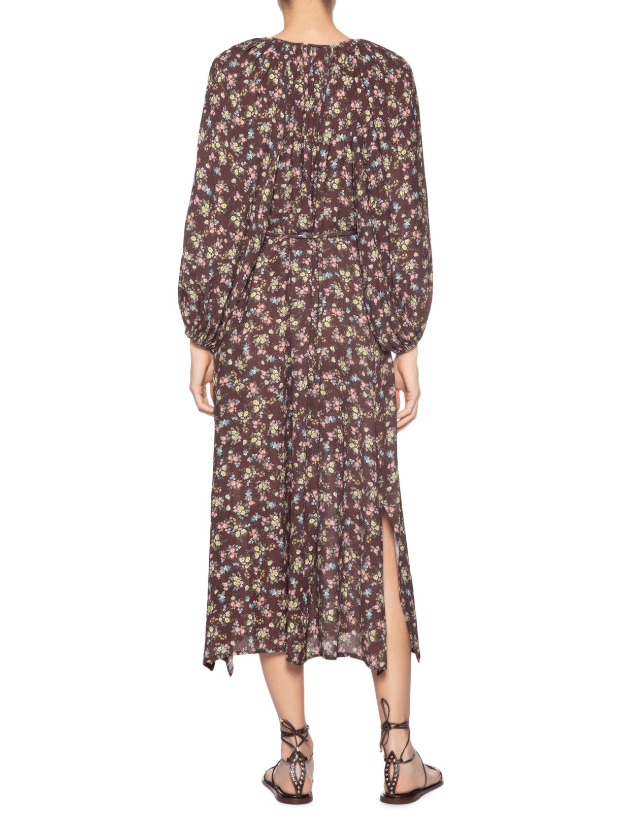 Vestido Midi Decote Estampa Blumi Marrom Maria Filó