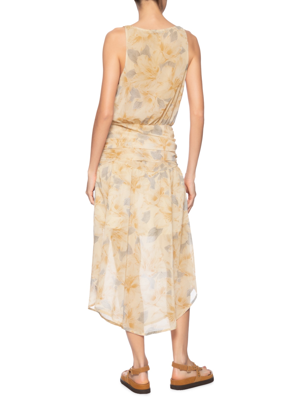 Vestido Midi Decote Estampa Flora Bege Maria Filó