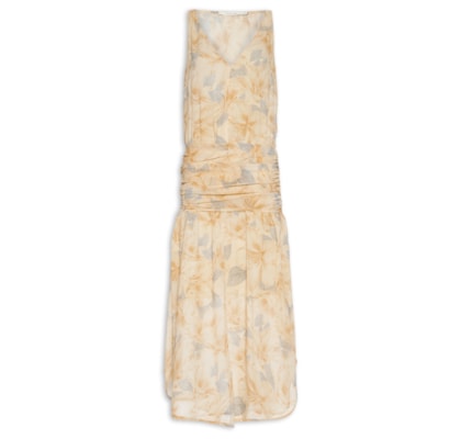 Vestido Midi Decote Estampa Flora - Bege