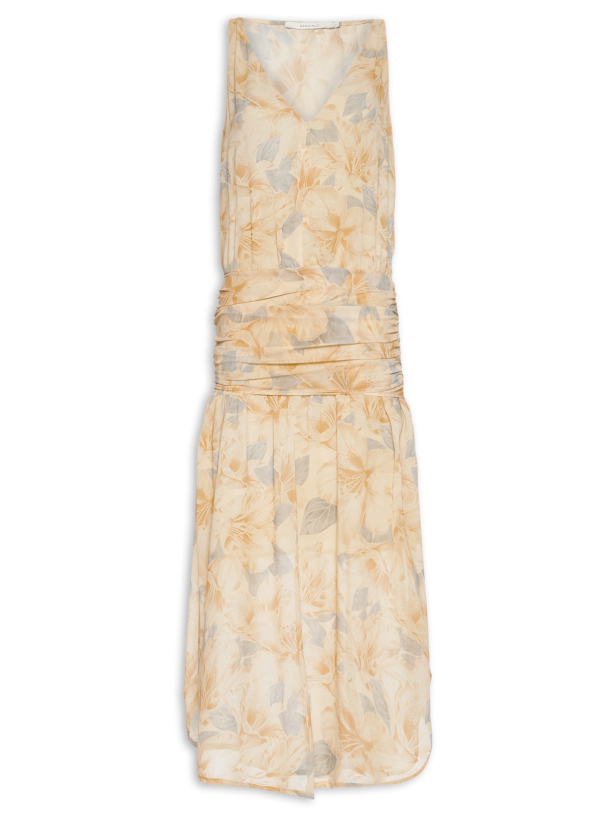 Vestido Midi Decote Estampa Flora - Bege