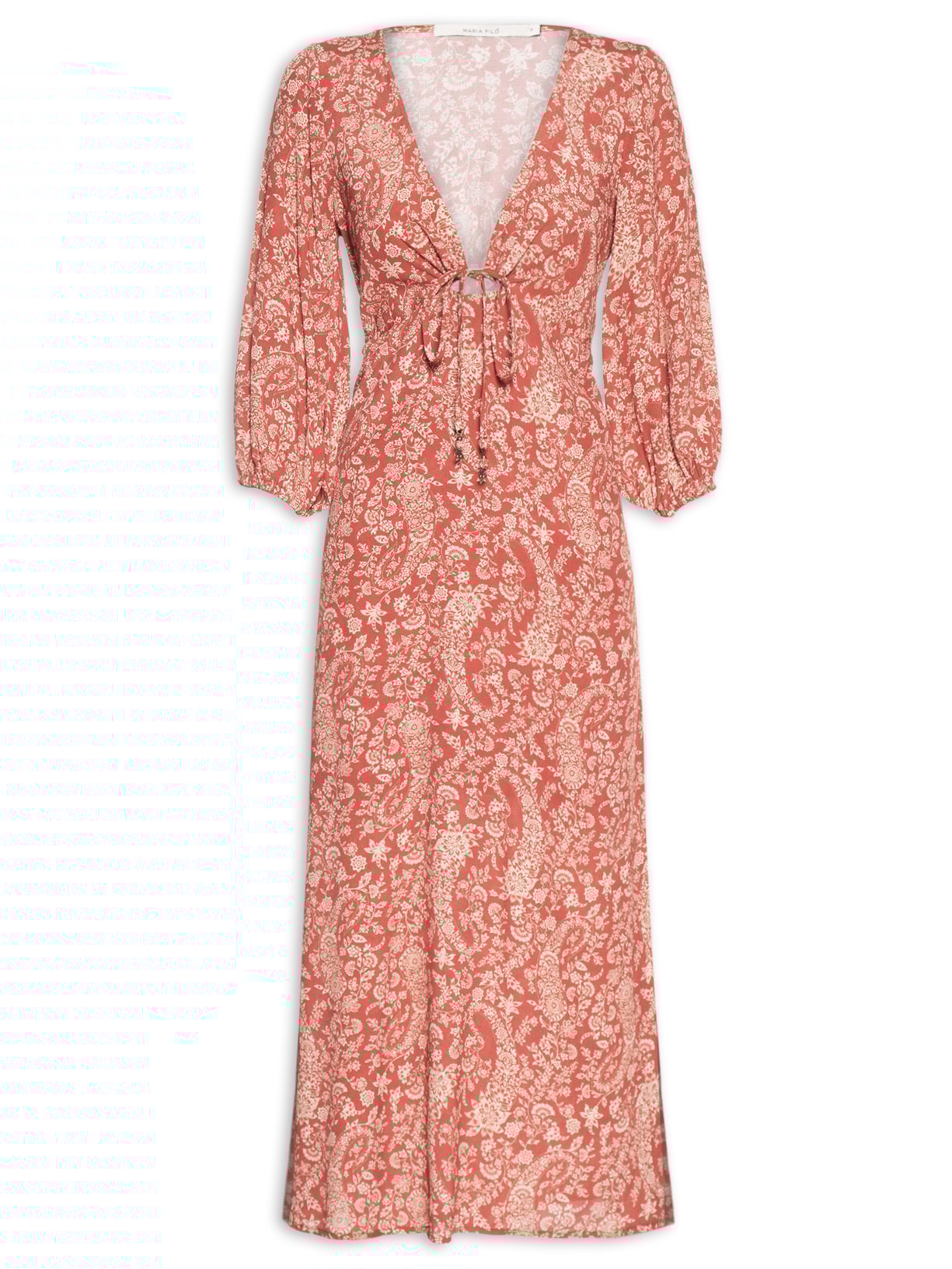 Vestido Midi Decote Estampa Maze Vermelho Maria Filó