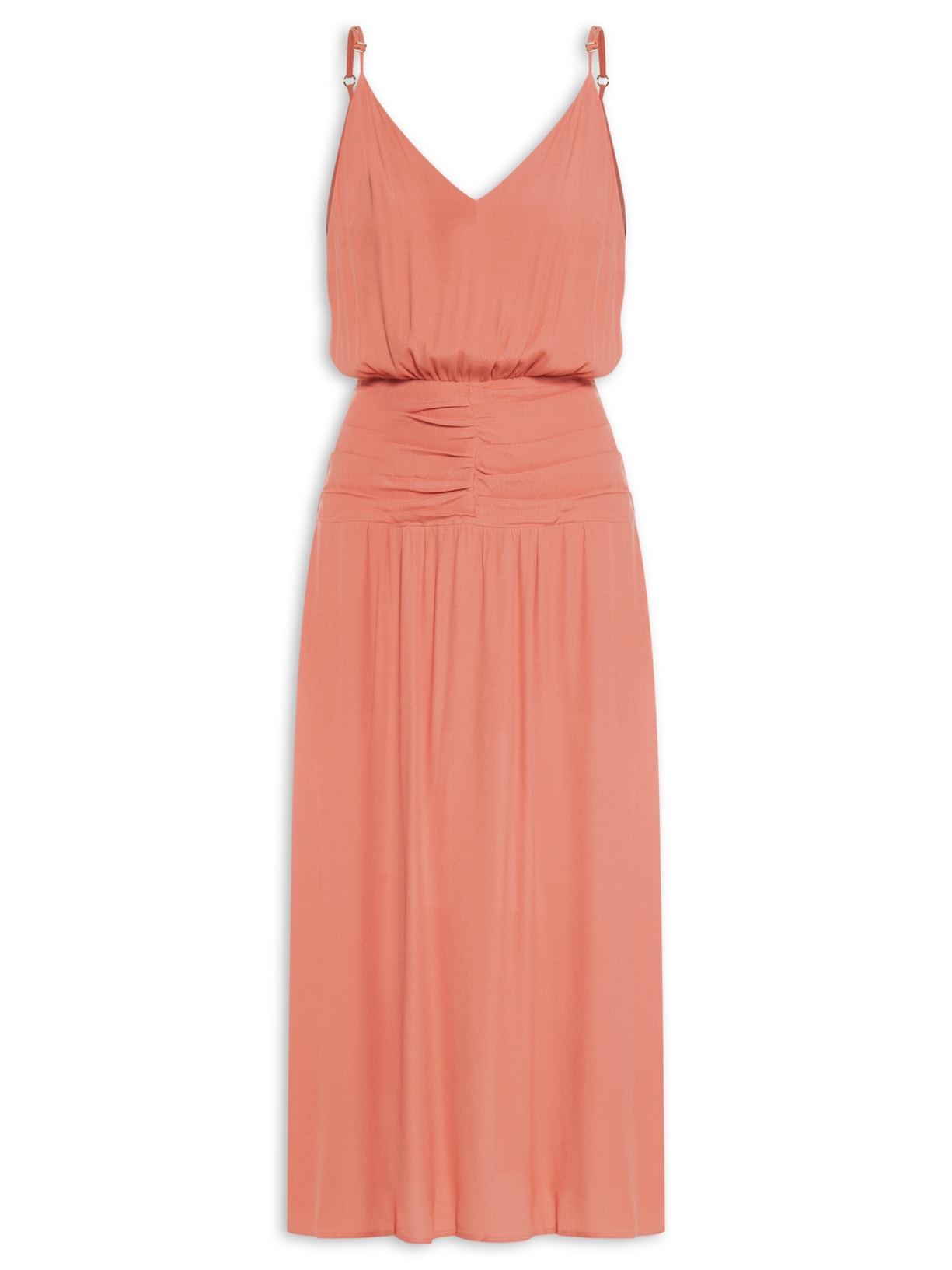 Vestido Midi Decote Franzido - Rosa