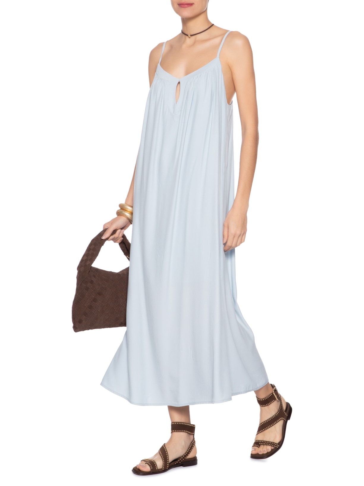 Vestido Midi Decote Gota Azul Maria Filó