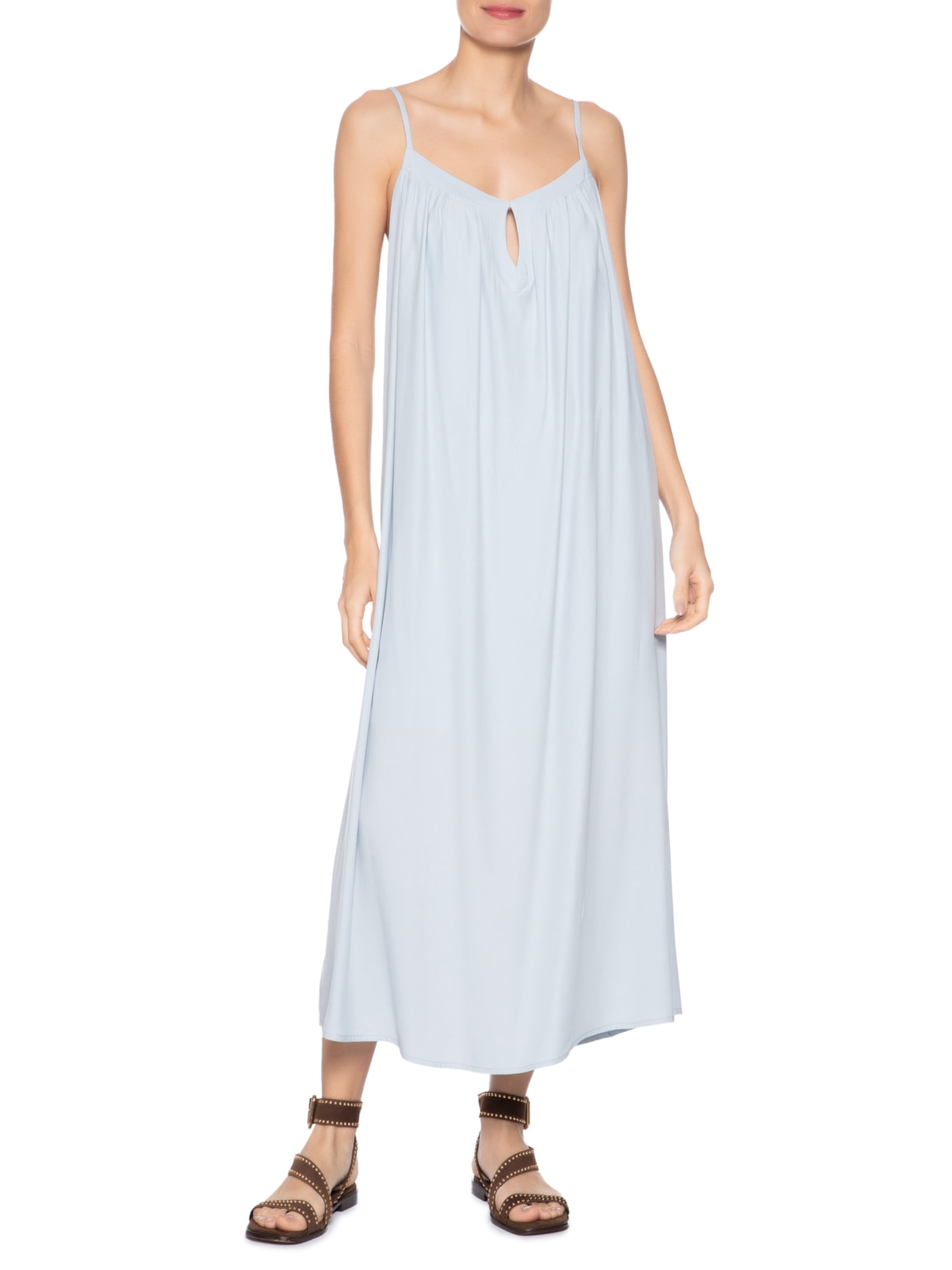 Vestido Midi Decote Gota Azul Maria Filó