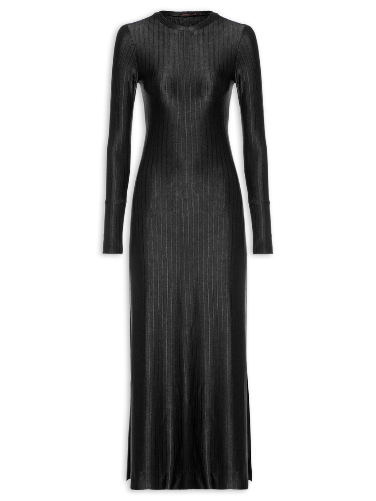 Vestido Midi Decote Gota Veludo - Preto