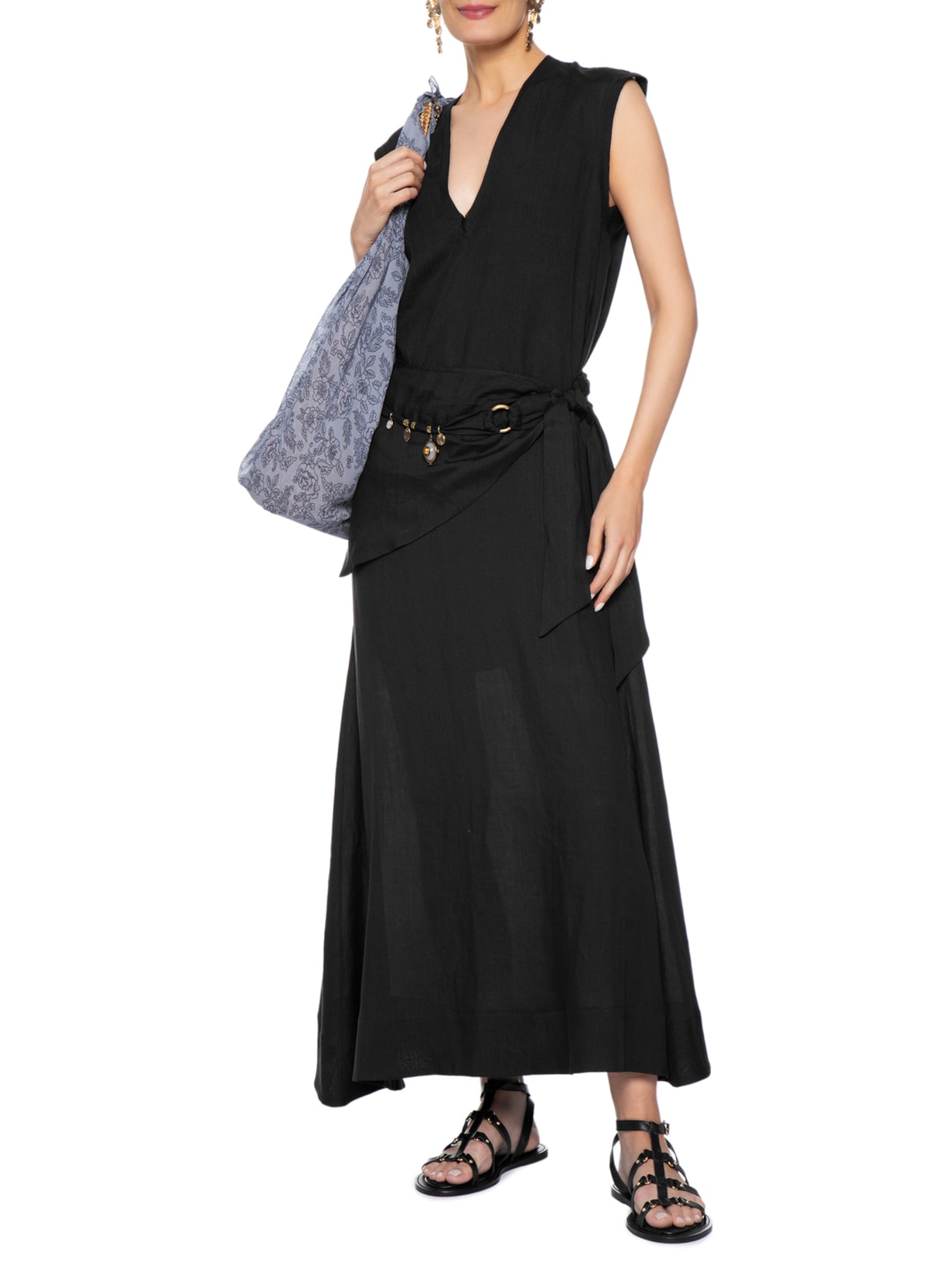 Vestido Midi Decote Metais Preto Maria Filó