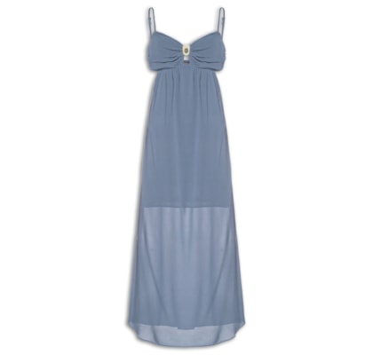 Vestido Midi Decote Metal - Azul