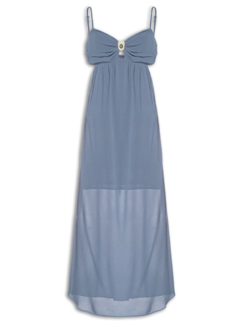 Vestido Midi Decote Metal - Azul