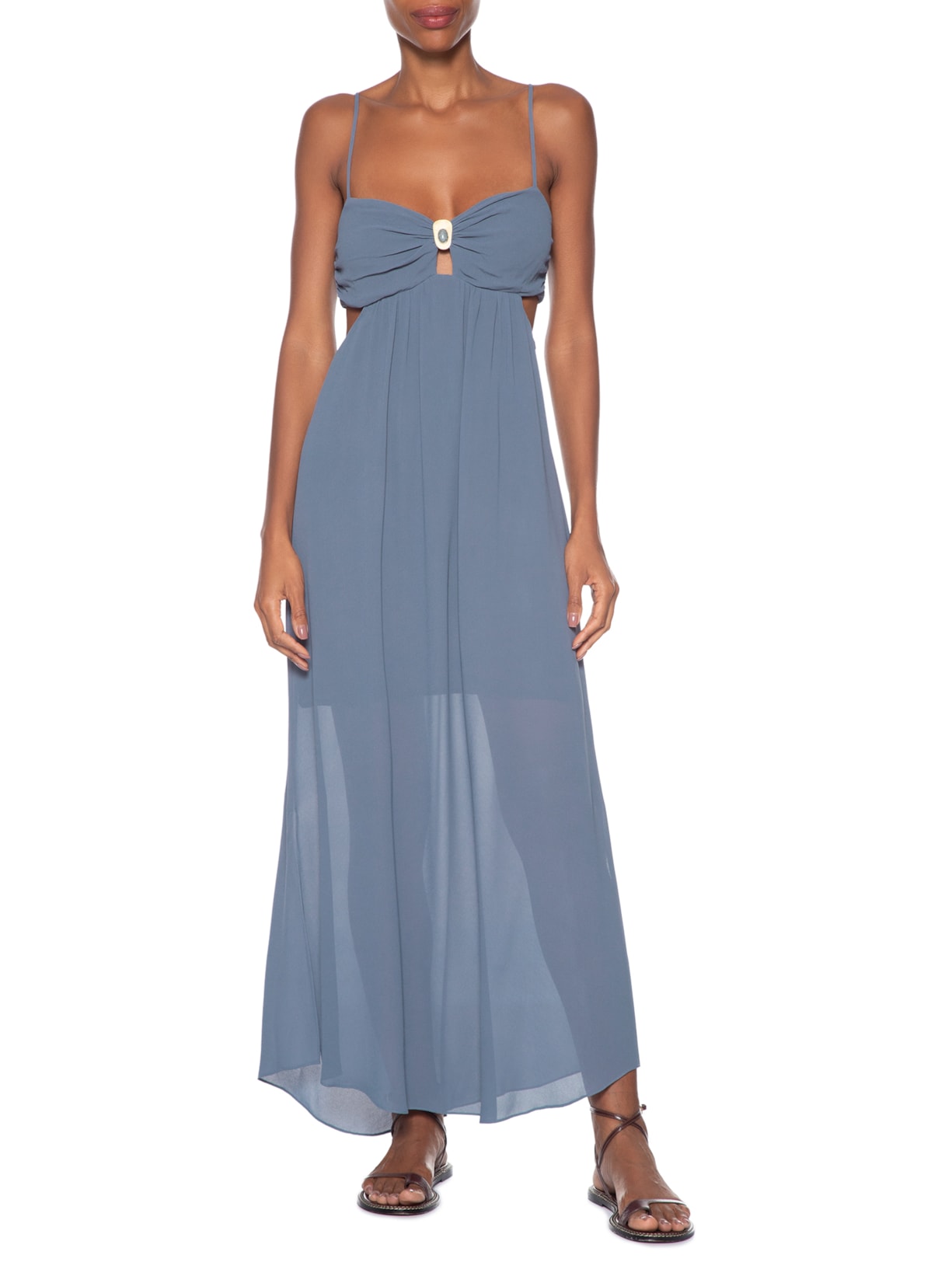 Vestido Midi Decote Metal Azul Maria Filó