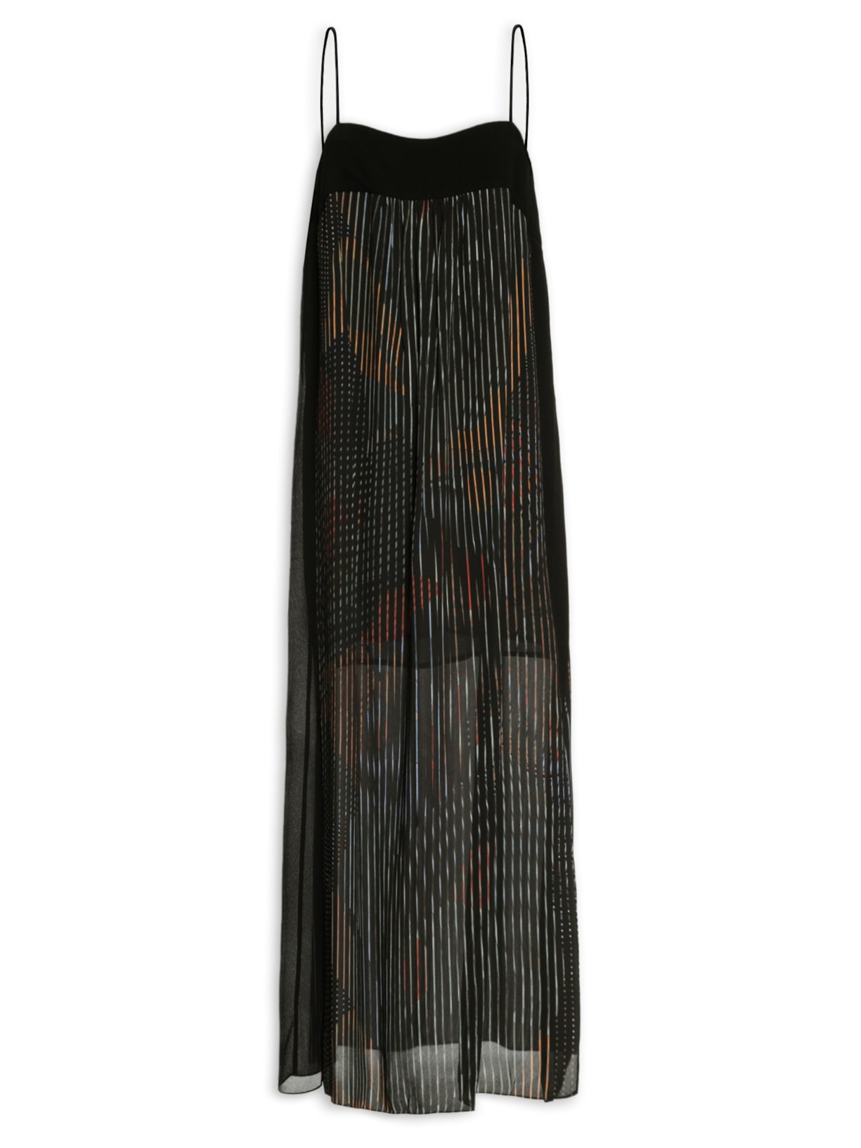 Vestido Midi Decote Pala Listra Color - Preto