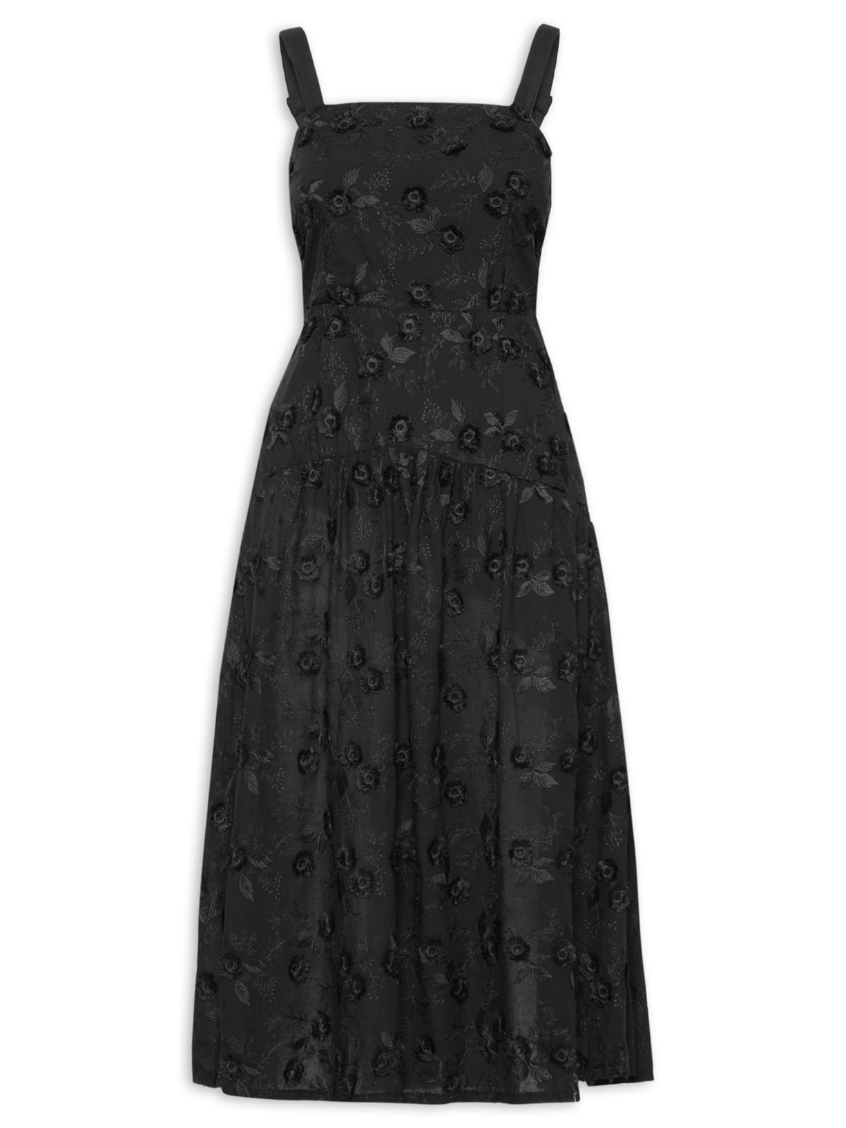 Vestido Midi Decote Reto - Preto