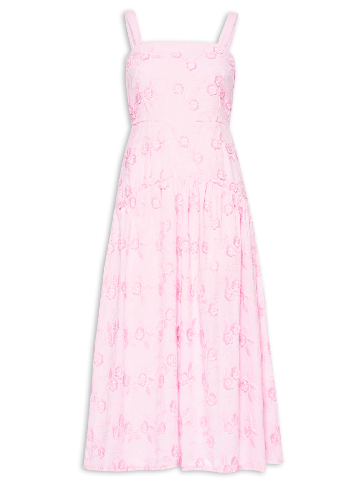 Vestido Midi Decote Reto - Rosa