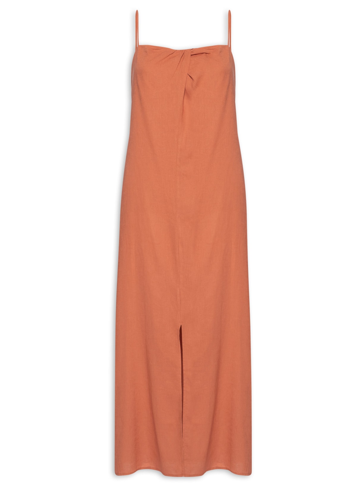 Vestido Midi Decote Torcido - Marrom