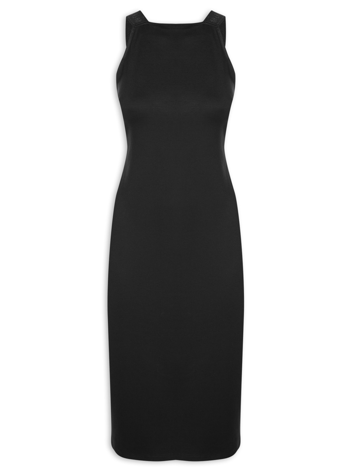 Vestido Midi Decote Trapézio - Preto