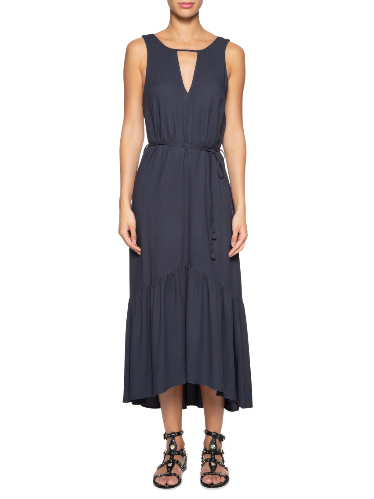 Vestido Midi Decote V Azul Maria Filó